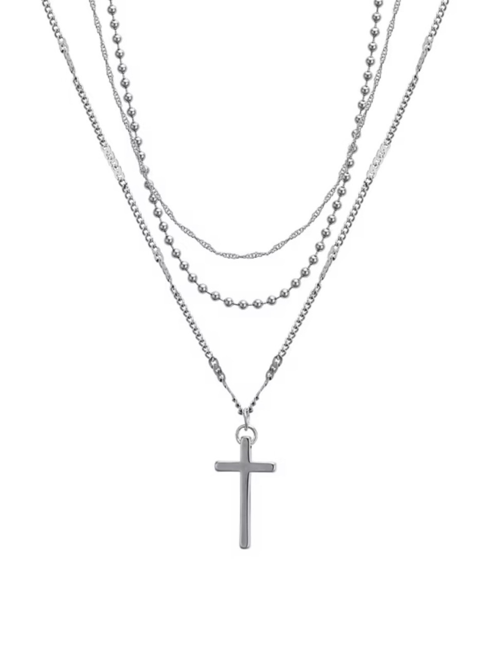 Silver Multi-Layered Cross Necklace - Women Jewelry